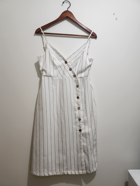 Ardene Dresses & Skirts - Ardene White Striped Button-Front Midi Dress